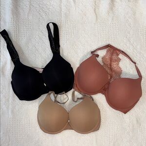 Victoria's Secret Bra Trio - Black, Pink (blush), and Nude